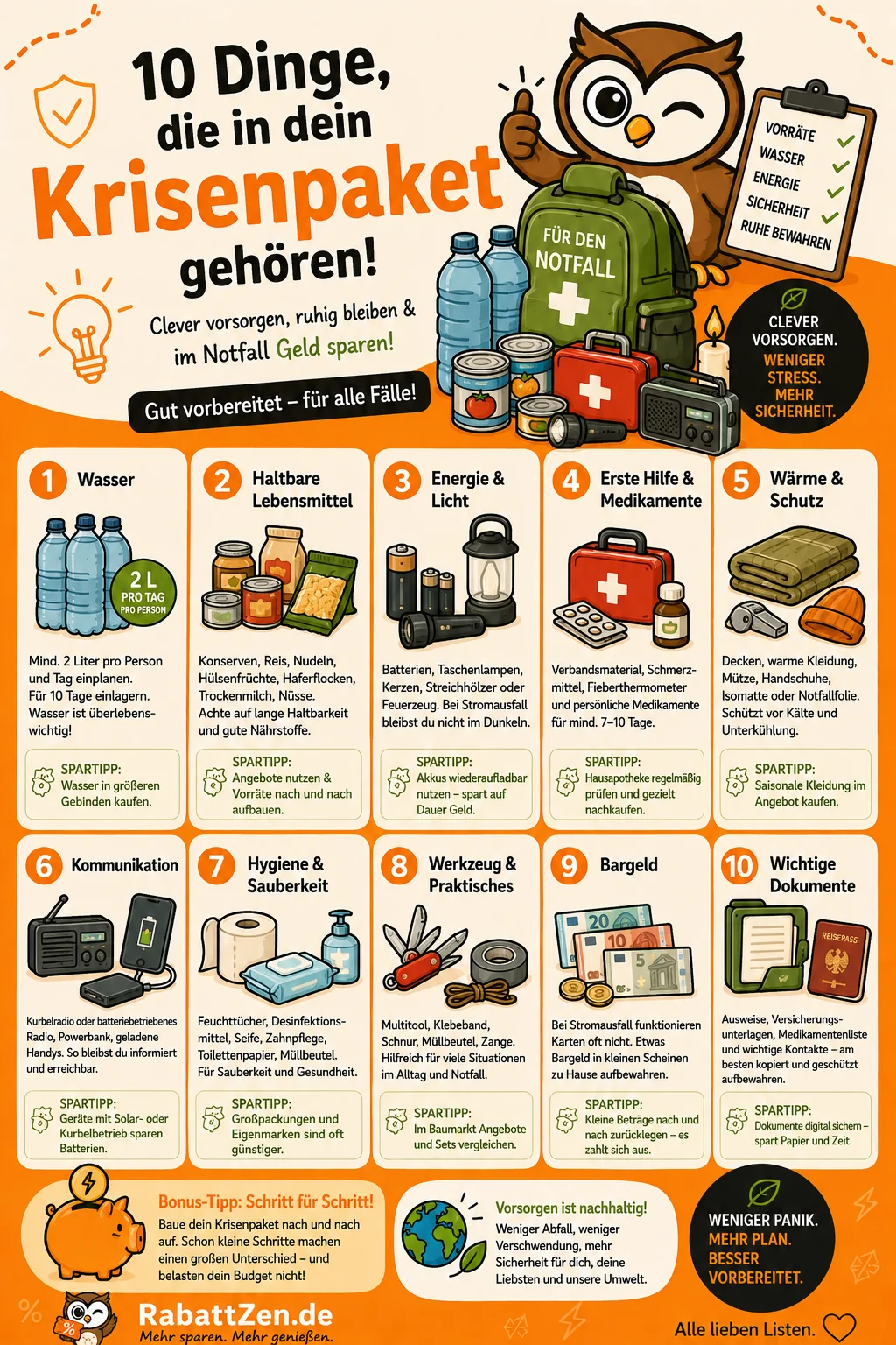 Infografik: Krisenpaket: 10 Dinge die in jedes Notfall-Set gehören