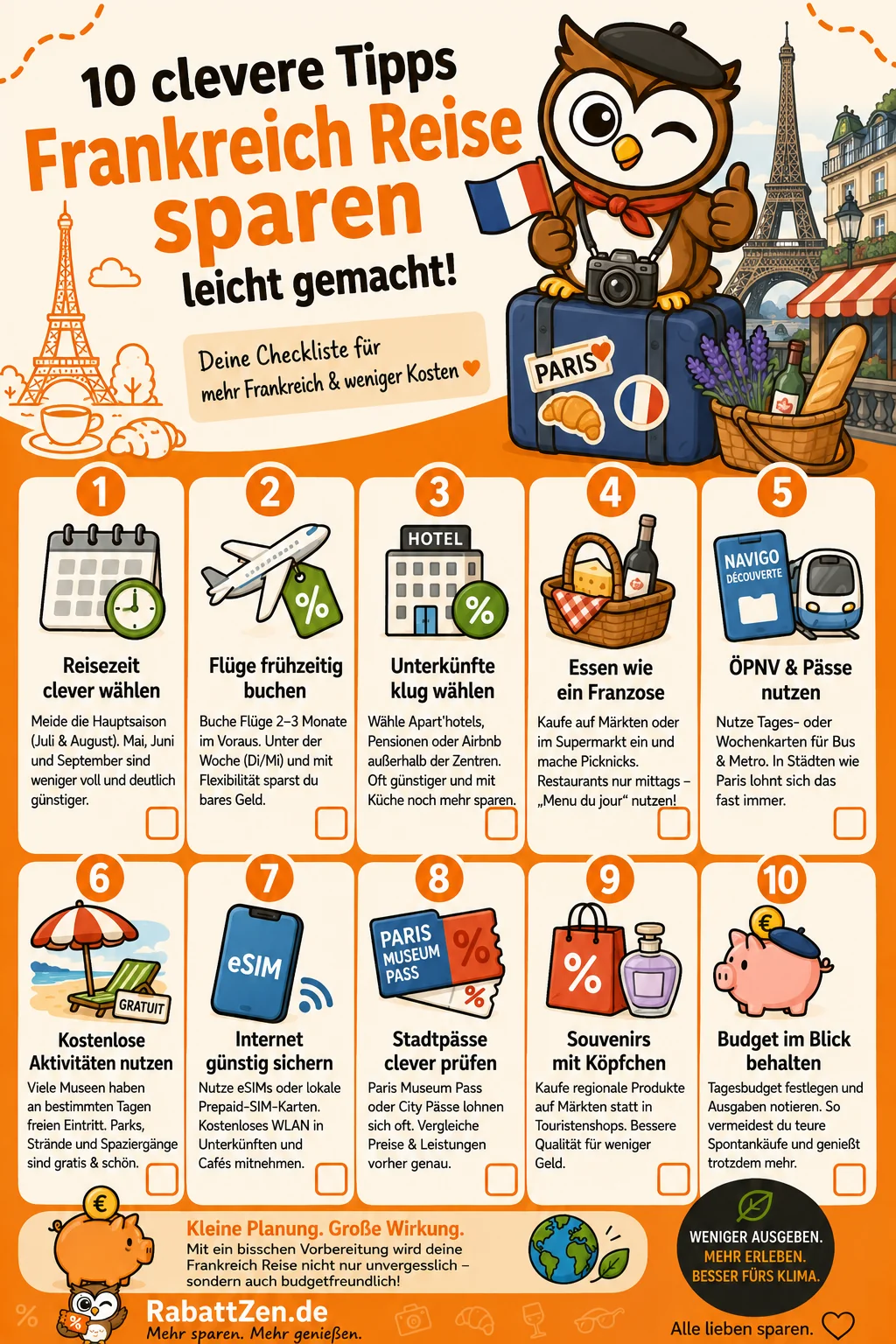 Infografik: Frankreich Reise sparen: 10 Tipps für günstigen Urlaub